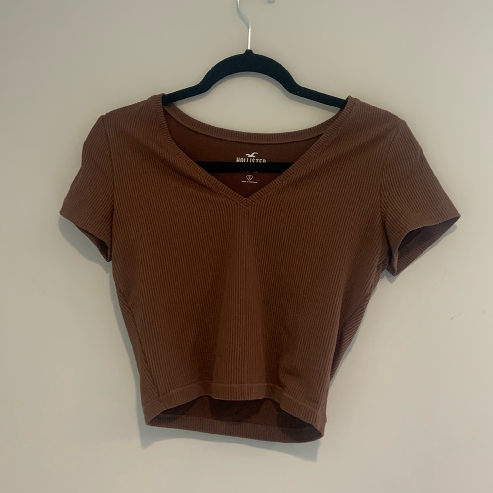 HOLLISTER brown v-neck baby tee